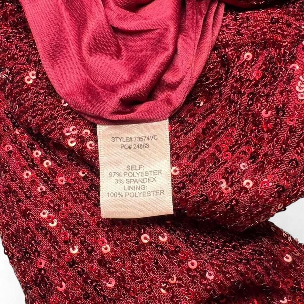 Red Sequin Jumpsuit Long Sleeve Wide Leg V Neck Wrap Formal Women’s Small - Picture 6 of 7